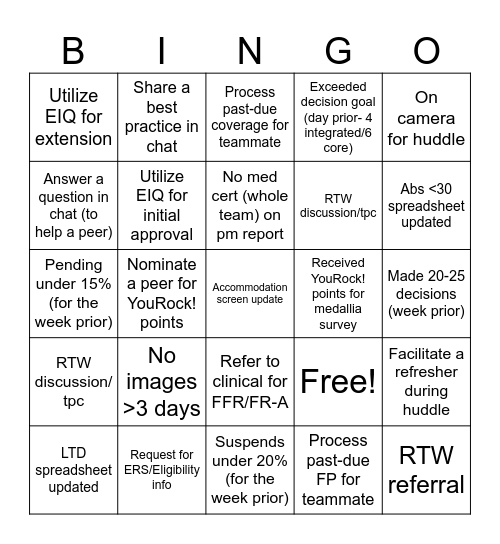 Claims Bingo Card