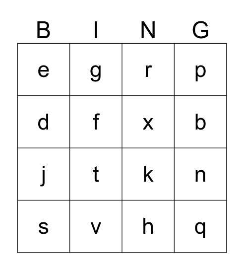 Alphabet Bingo Card