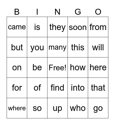 Unit 4 Sight Words Bingo Card