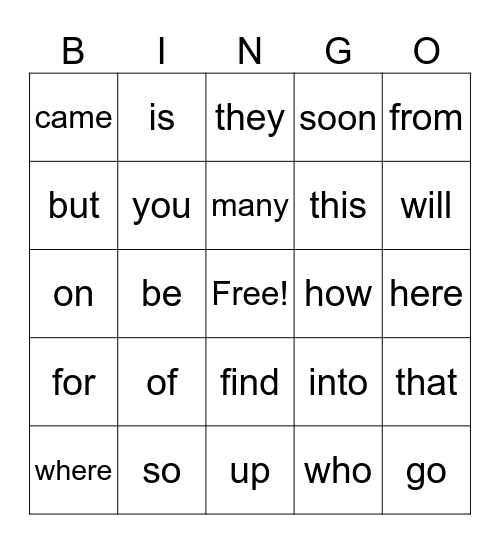 Unit 4 Sight Words Bingo Card