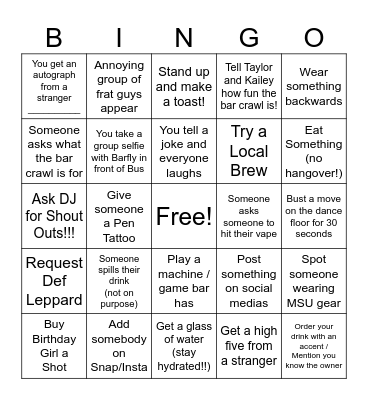 Bar Crawl Bingo! Bingo Card