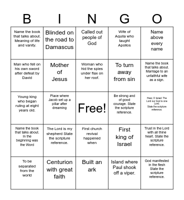 Bible Trivia Bingo Card