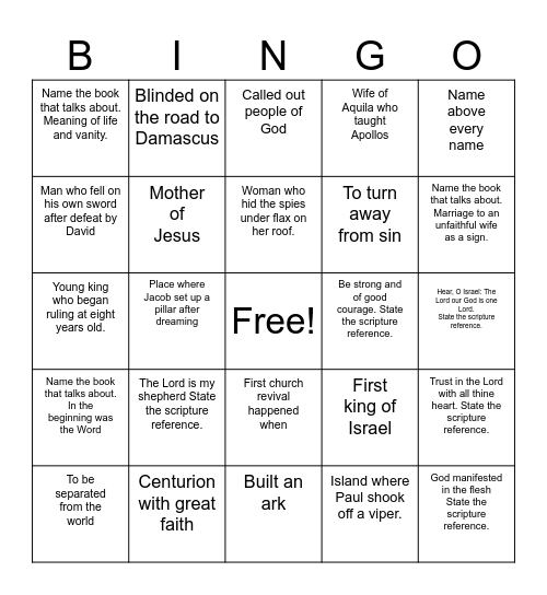 Bible Trivia Bingo Card