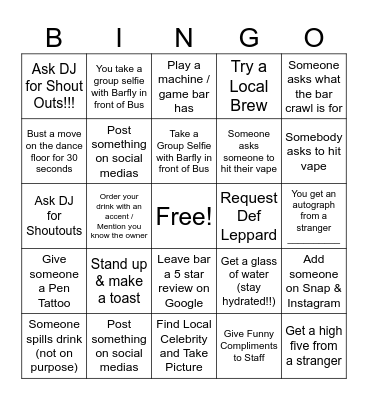 Bar Crawl Bingo! Bingo Card