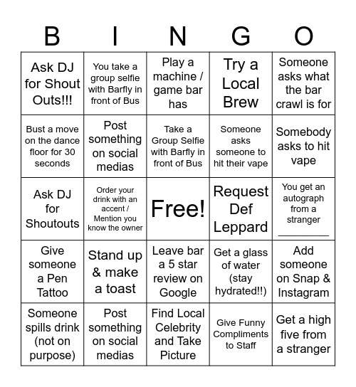 Bar Crawl Bingo! Bingo Card