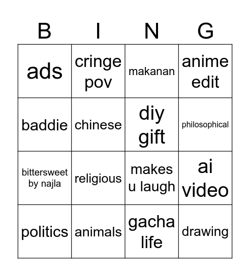 Untitled Bingo Card