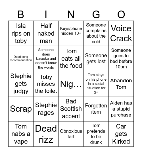 Scotland Bingo Card