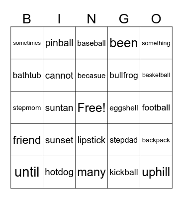 Ufli 67 - compound words Bingo Card