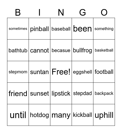 Ufli 67 - compound words Bingo Card