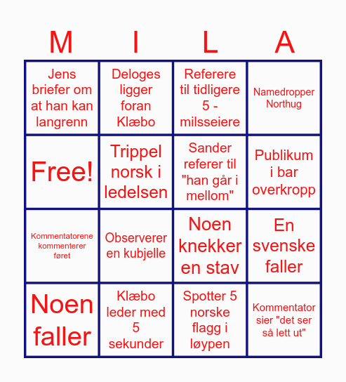 5 MILA Bingo Card