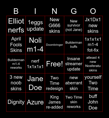 Forsaken next update Bingo Card