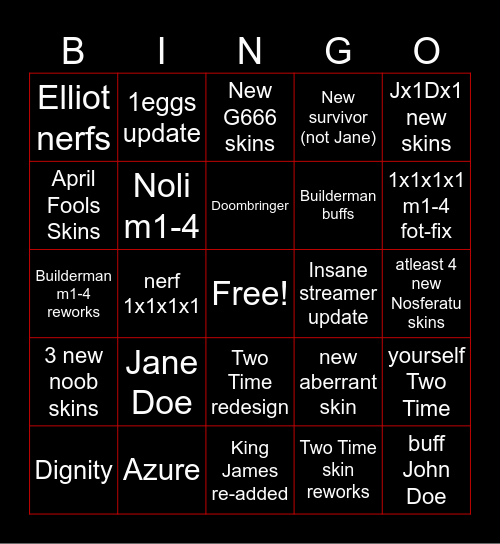 Forsaken next update Bingo Card