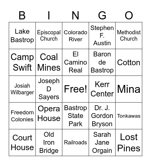 Bastrop Bingo Card