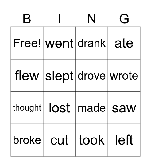 irregular verbs Bingo Card