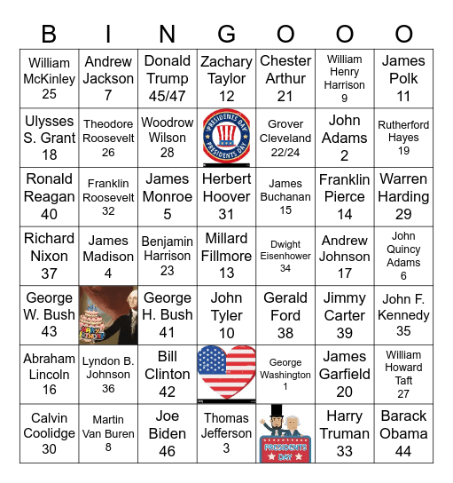 President's Day Bingo Card