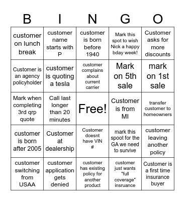 Friday Bingo Card