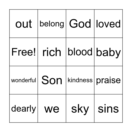Ephesians 1:6-7 Bingo Card