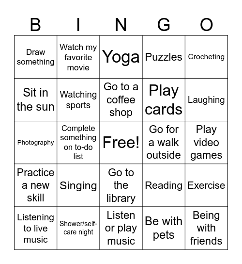 Accumulate positive emotions: short-term Bingo Card