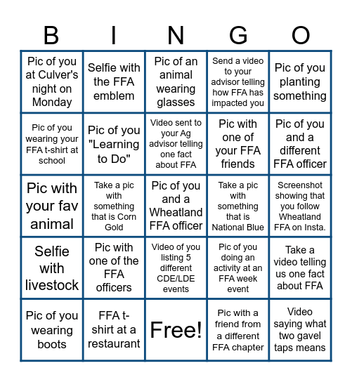 National FFA Week Bingo Card