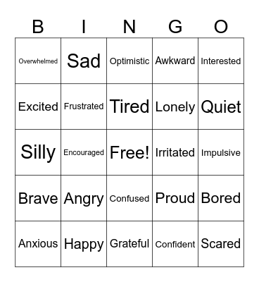 Feelings Bingo Card