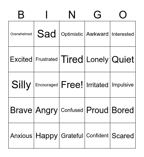 Feelings Bingo Card
