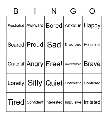 Feelings Bingo Card