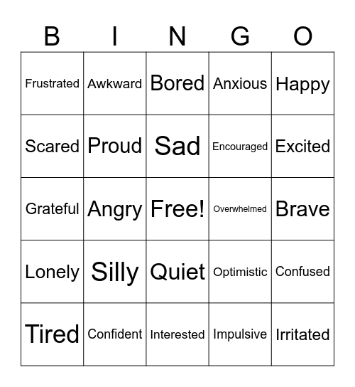 Feelings Bingo Card