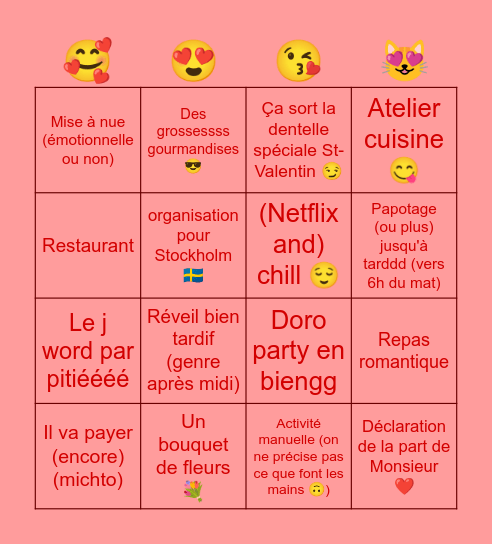 Valentine's day Bingo Card