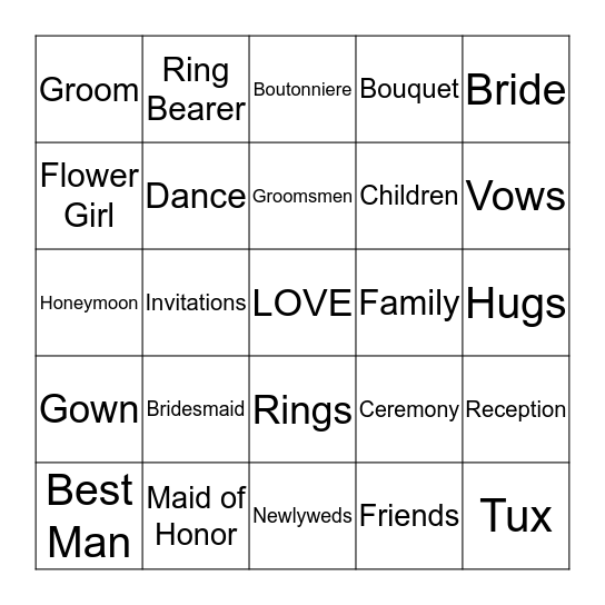 Jenn & Cameron Bingo Card