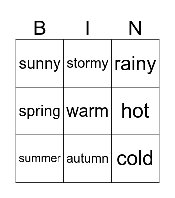 Weather Bingo Card