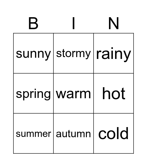 Weather Bingo Card