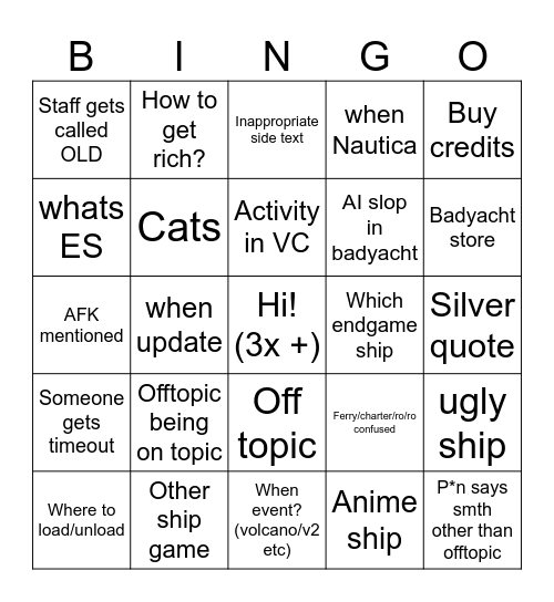 DSS 3 bingo Card