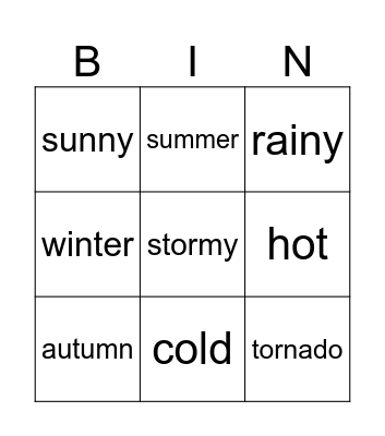 Weather Bingo Card