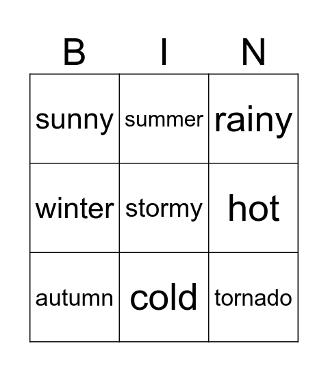 Weather Bingo Card