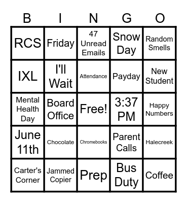 Halecreek Bingo Card
