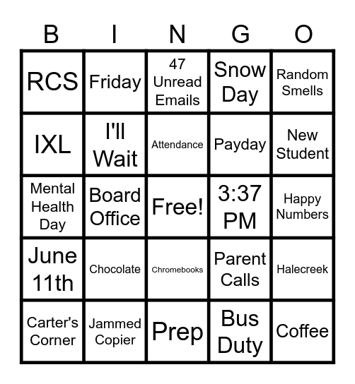Halecreek Bingo Card