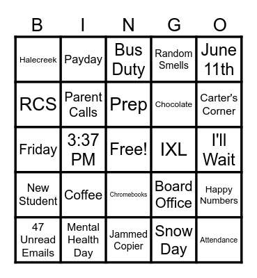 Halecreek Bingo Card