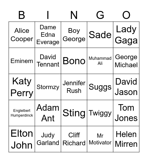 Real names for these celebrities Bingo Card