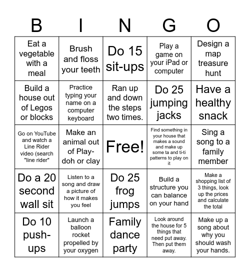 Related Arts Bingo Card