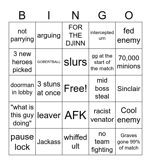 Deadlock bingo Card