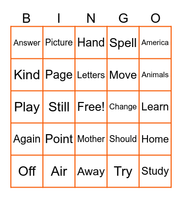 Fry Words 173-200 Bingo Card