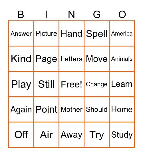 Fry Words 173-200 Bingo Card