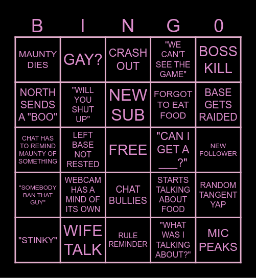 Maunty Stream Bingo Card