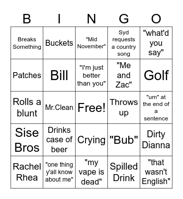 Cabin Bingo Card