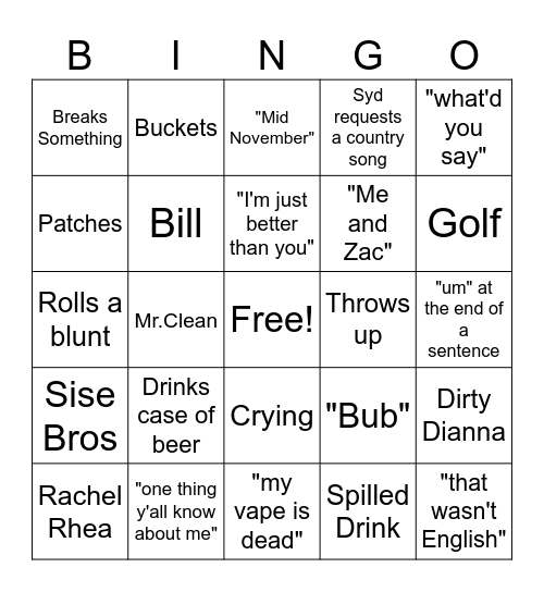 Cabin Bingo Card