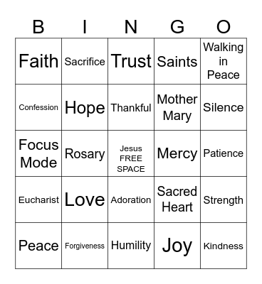 Walking in Peace Bingo Card