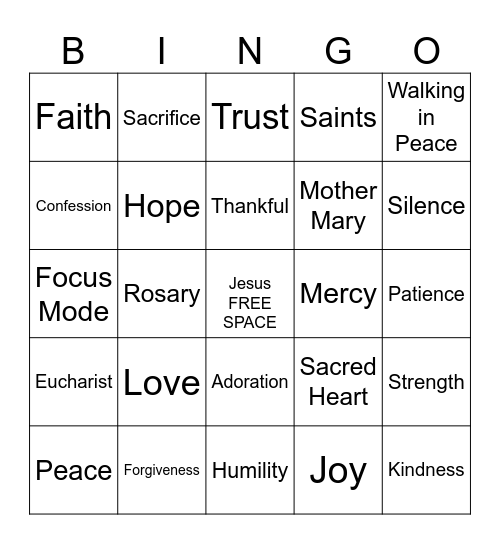 Walking in Peace Bingo Card