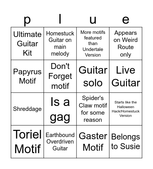 Deltarune Megalovania Bingo Card