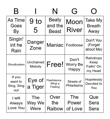Tv & Movie Songs Bingo Card