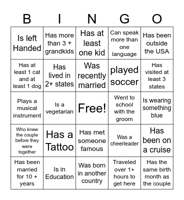 Find the Guest and have them sign their name Bingo Card